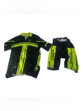 INBIKE Men’s Cycling Jersey & Shorts Set Size L Black Neon Yellow Bike 2 Piece